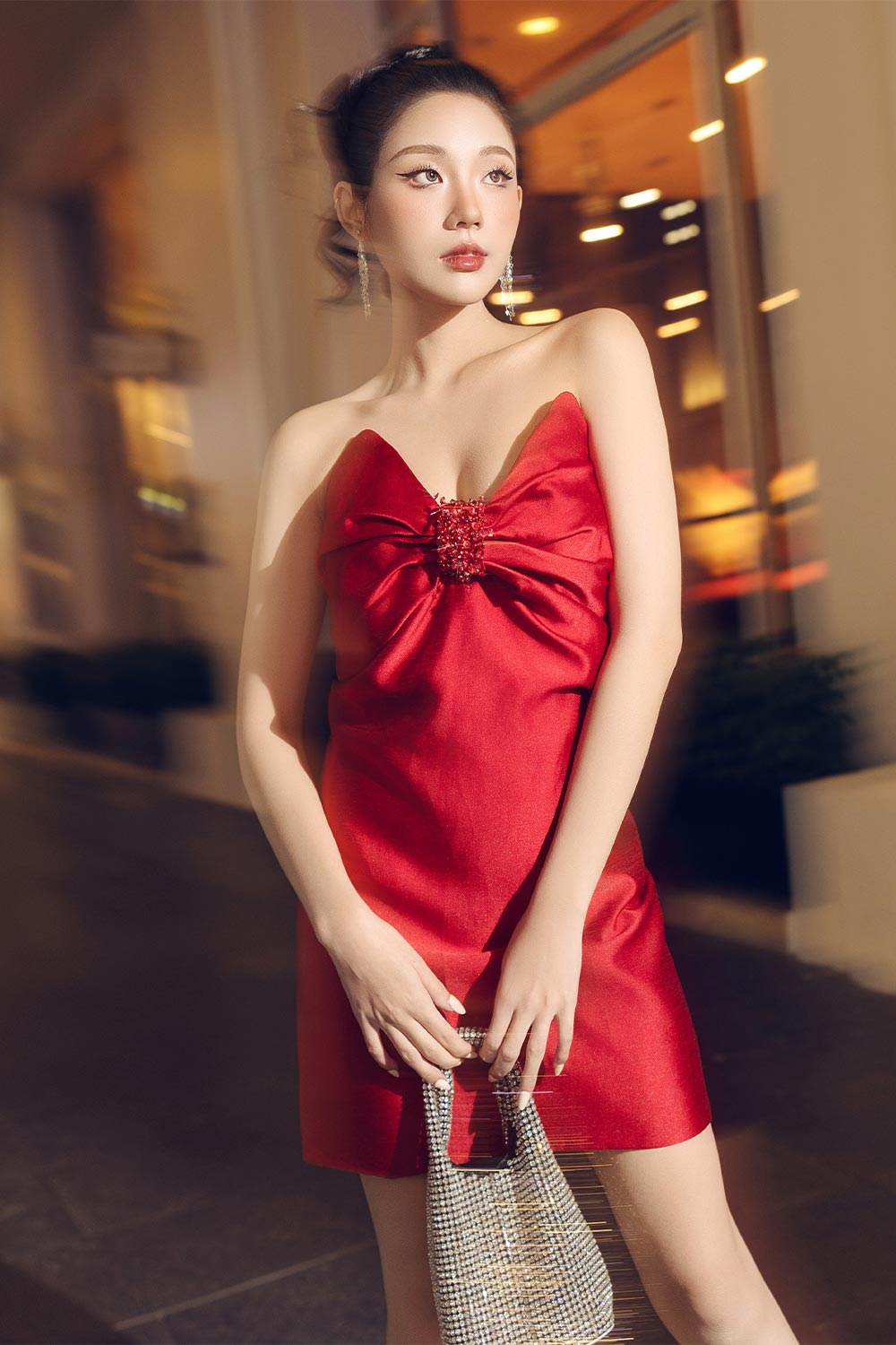 Women's Gwen A-Line Sweetheart Neck Taffeta Mini Dress S/M/L/Customize Black/Red Mean Blvd Red / M