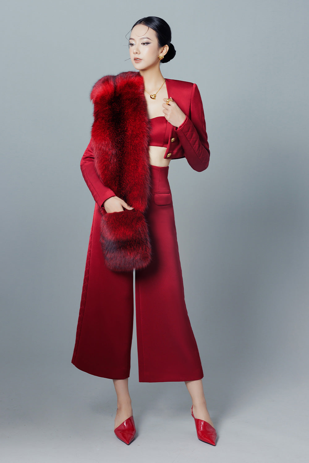 Glamous Cropped Single Breasted Taffeta Jacket