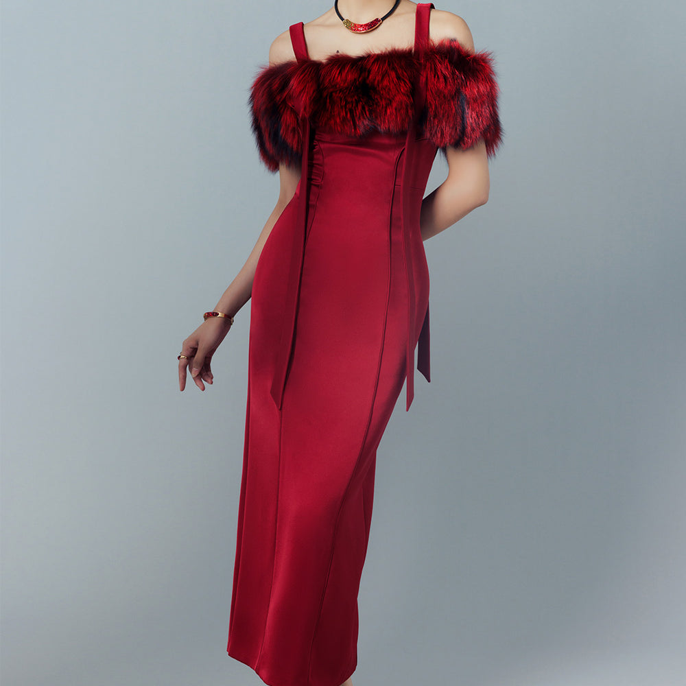 Odette Pencil Cold Shoulder Sleeved Taffeta Midi Dress