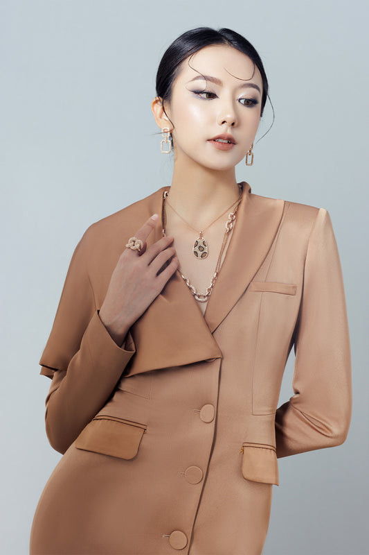 Destiny Sheath Extended Flap Taffeta Silk Midi Dress