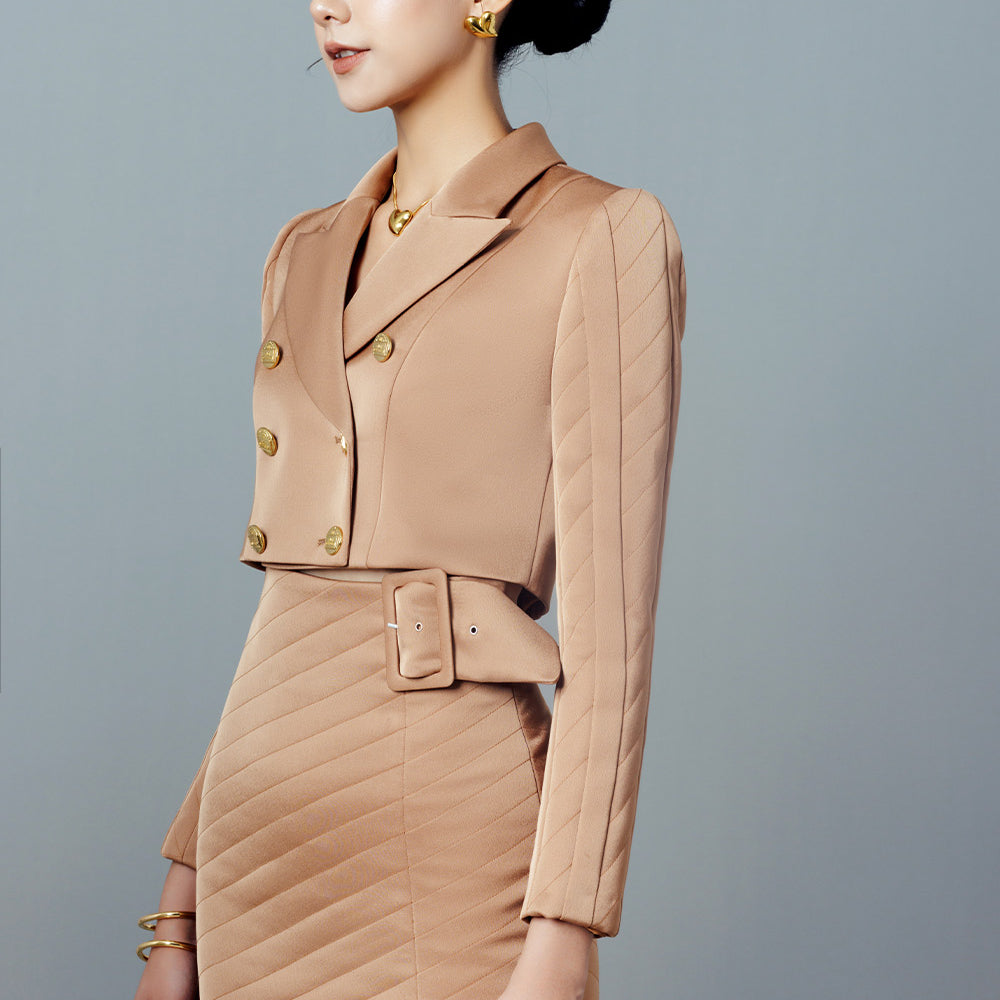 Prestine Slit Double Breasted Taffeta Ankle Length Set