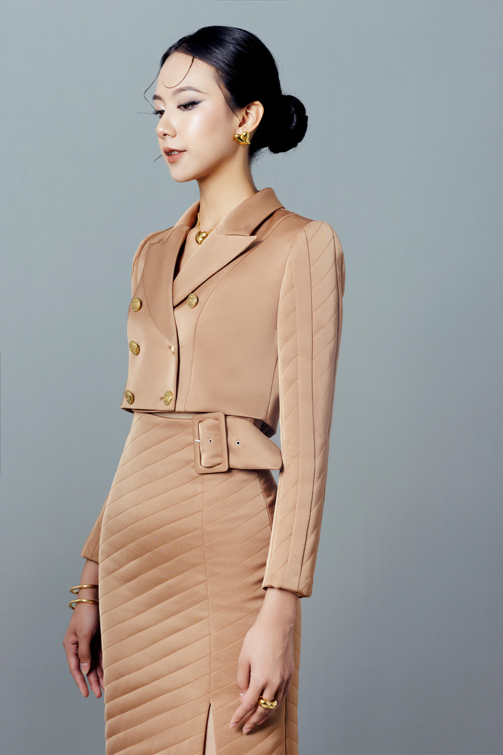 Prestine Slit Double Breasted Taffeta Ankle Length Set