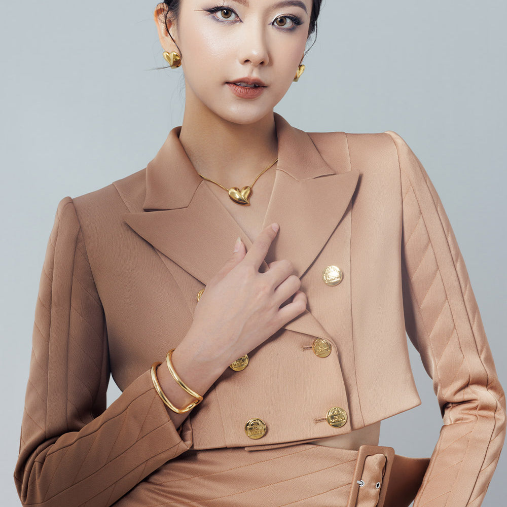Prestine Cropped Double Breasted Taffeta Jacket