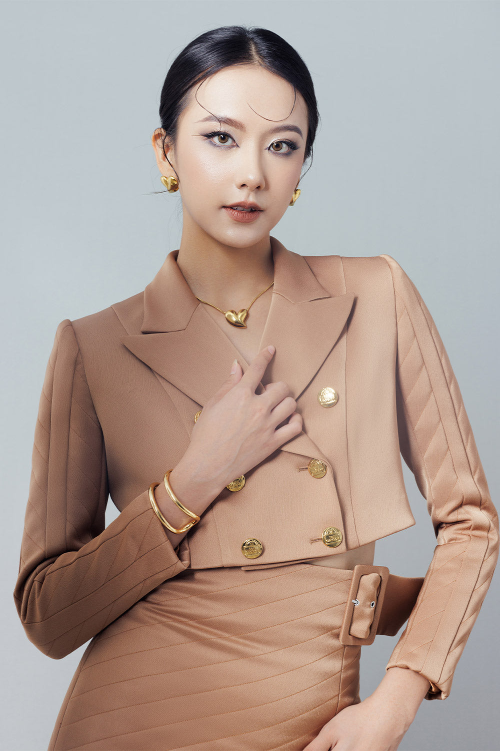 Prestine Slit Double Breasted Taffeta Ankle Length Set