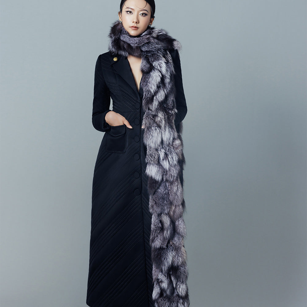 Griselda A-line Notch Lapel Taffeta Midi Trench Coat