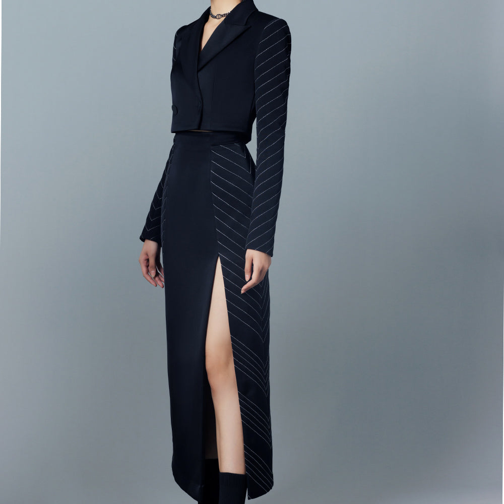 Tashia Sheath Peak Lapel Taffeta Midi Set