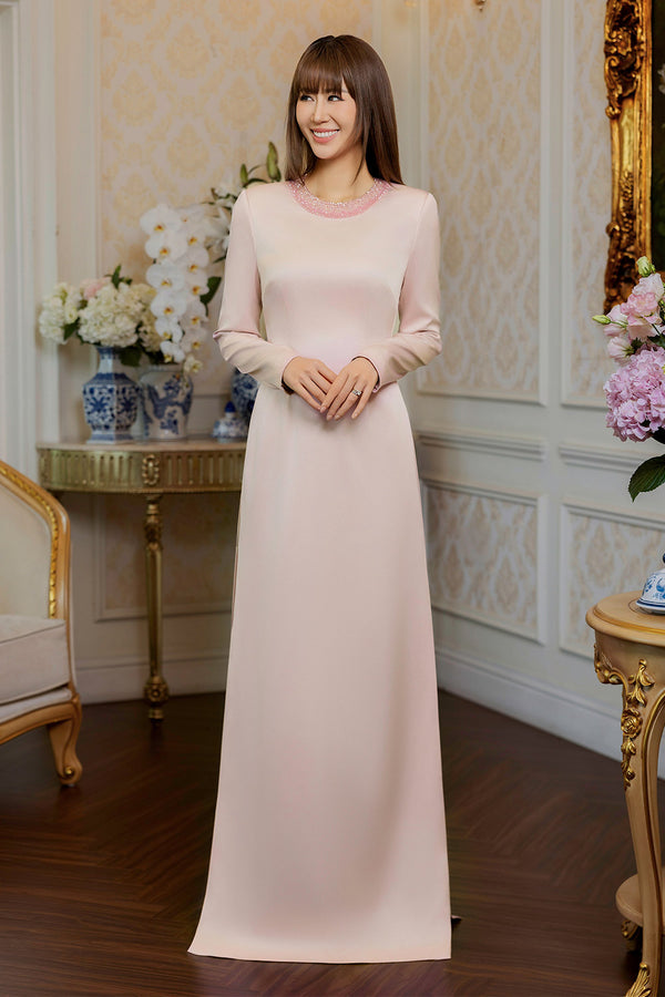 Sky A-line Stone Taffeta Silk Floor Length Ao Dai