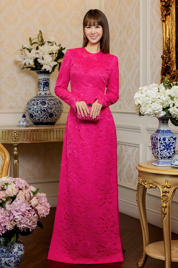 Rebekah A-line Round Neck Silk Lace Floor Length Ao Dai