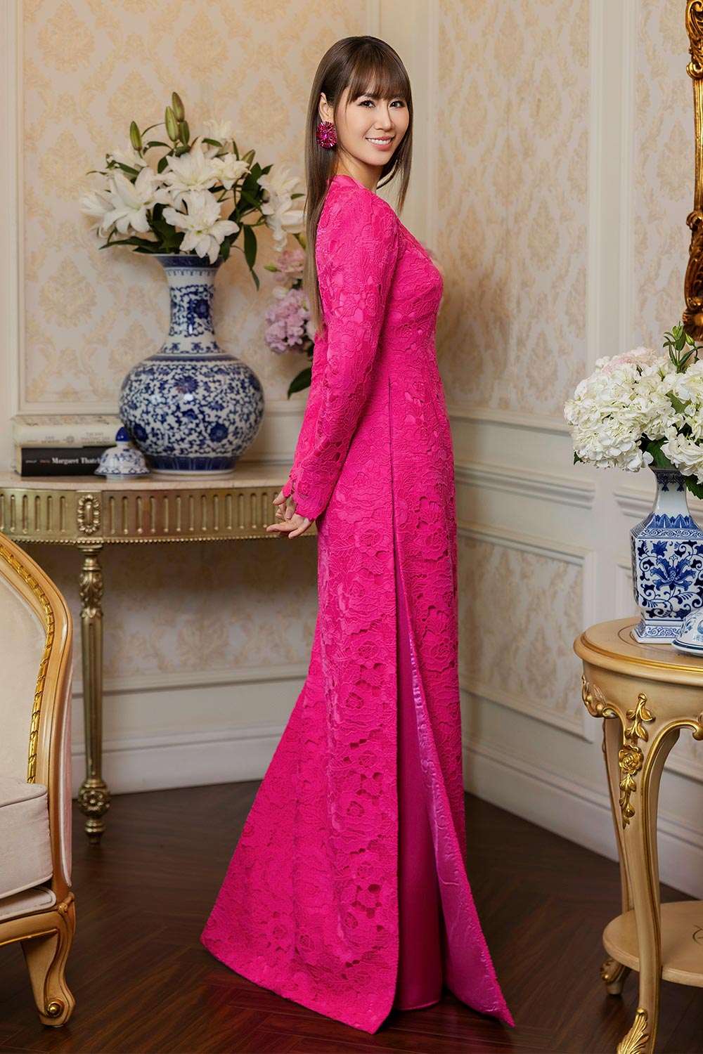 Rebekah A-line Round Neck Silk Lace Floor Length Ao Dai
