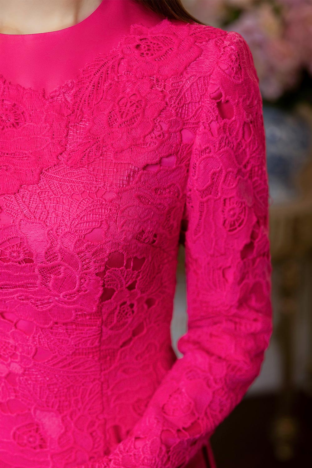 Rebekah A-line Round Neck Silk Lace Floor Length Ao Dai