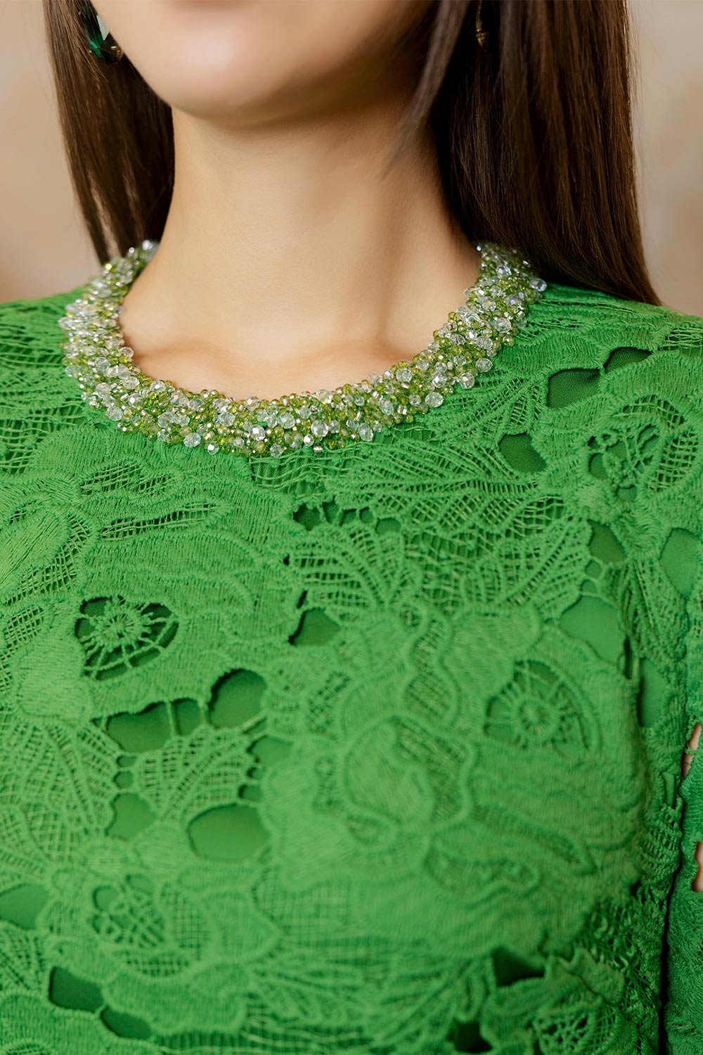 Lucia Sheath Stone Silk Lace Floor Length Ao Dai