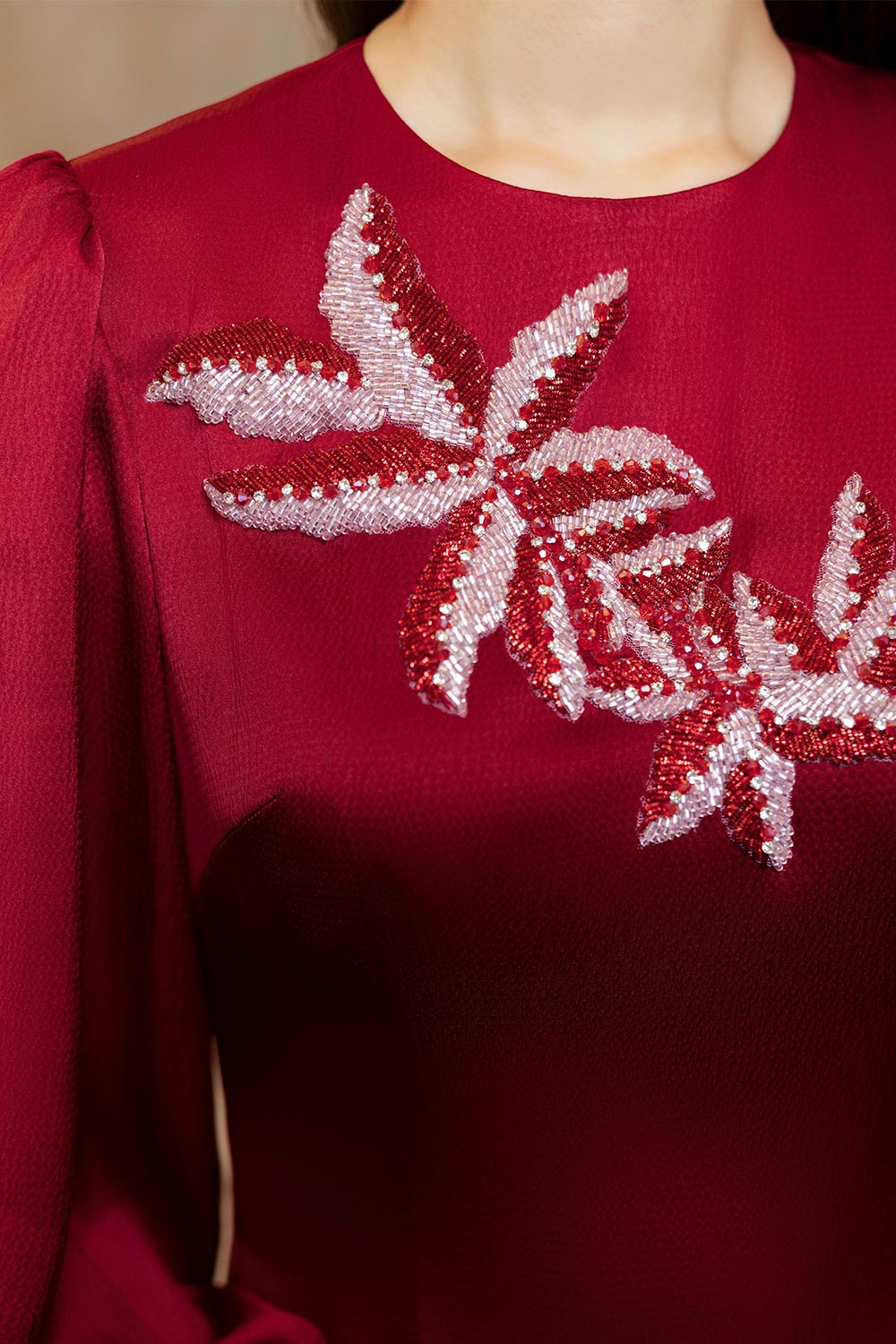 Rose Sheath Bouffant Sleeved Silk Floor Length Ao Dai