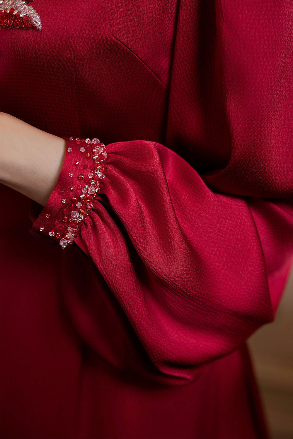 Rose Sheath Bouffant Sleeved Silk Floor Length Ao Dai