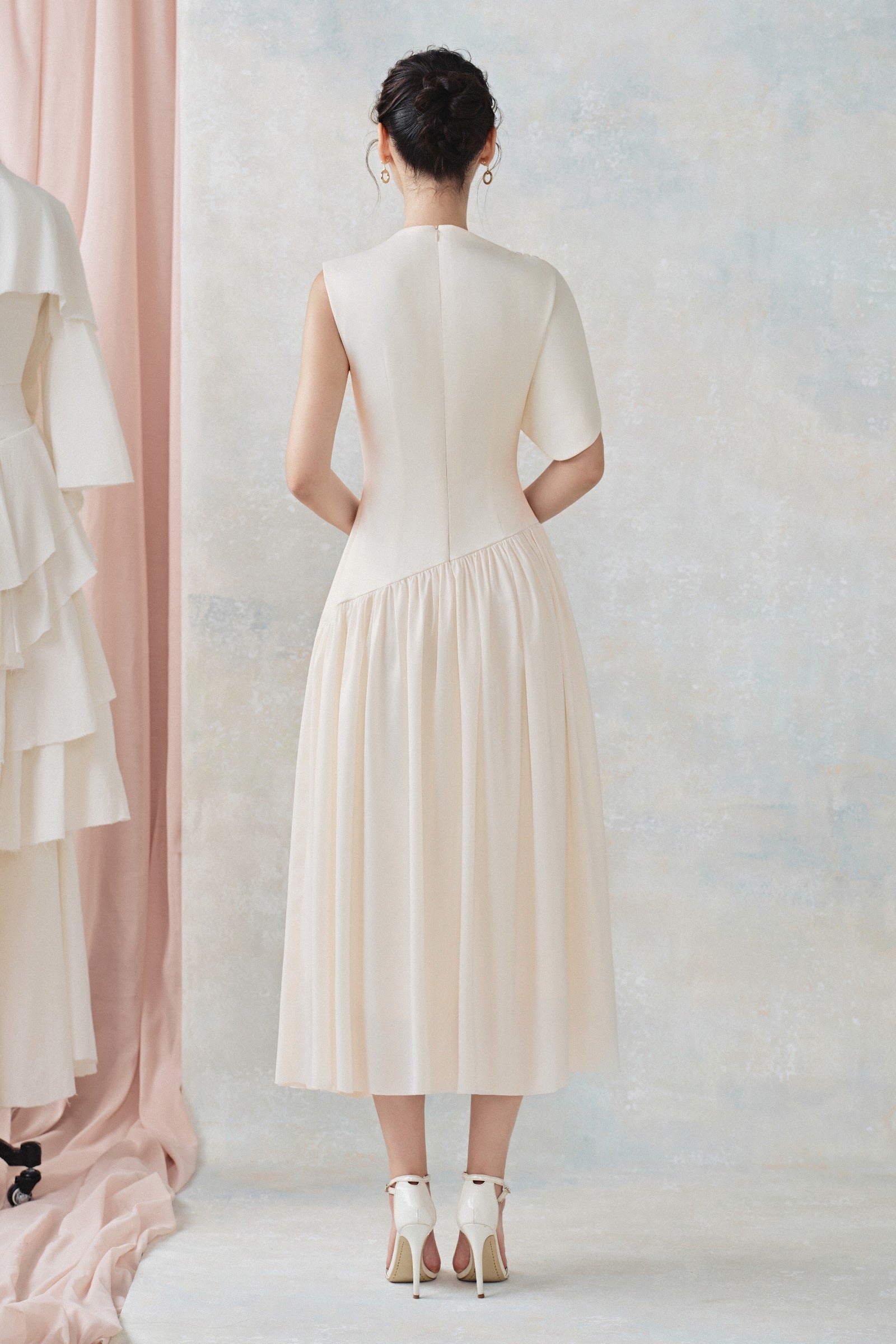 Nophie Asymmetric Sleeve Midi Dress