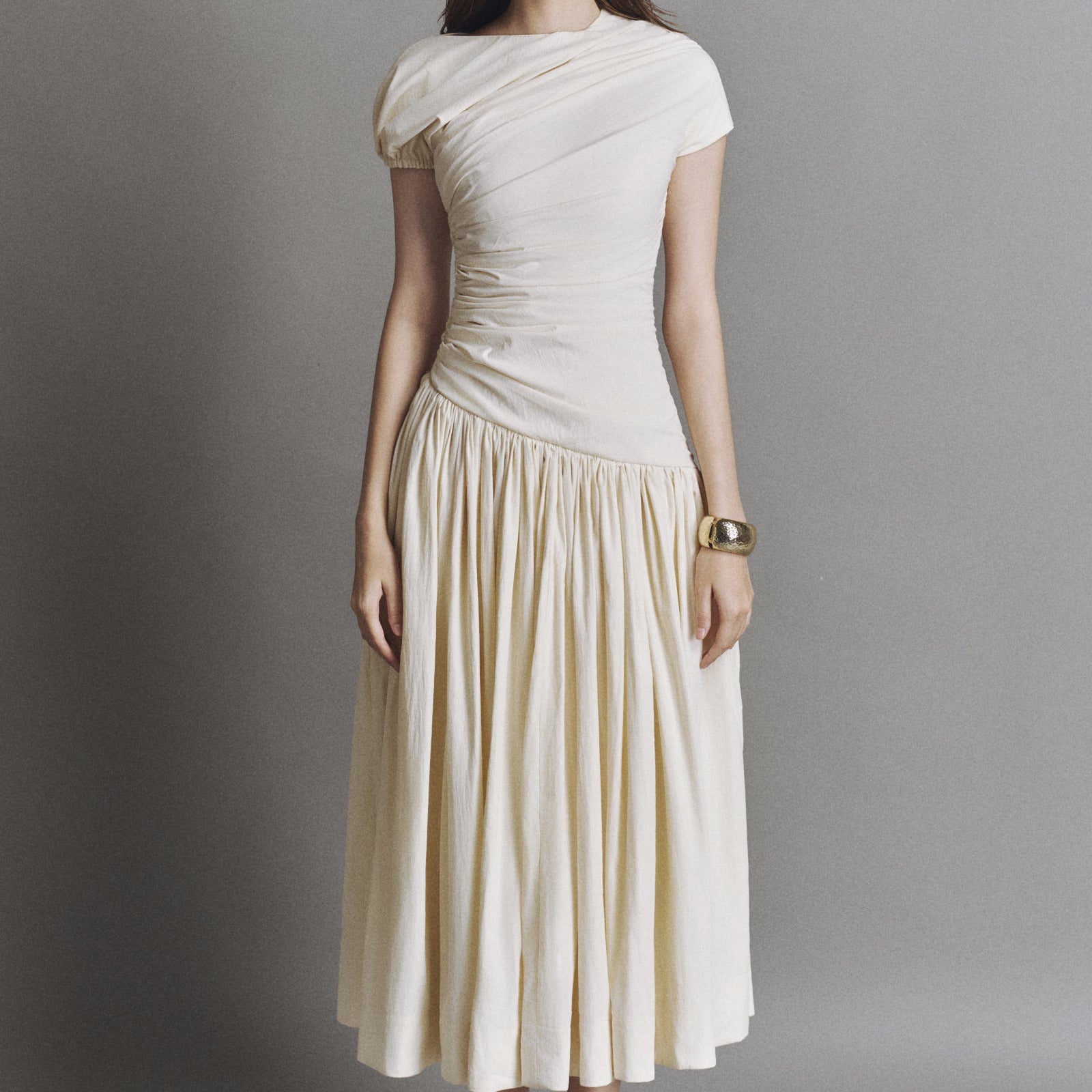 Ochre Draped Midi Dress