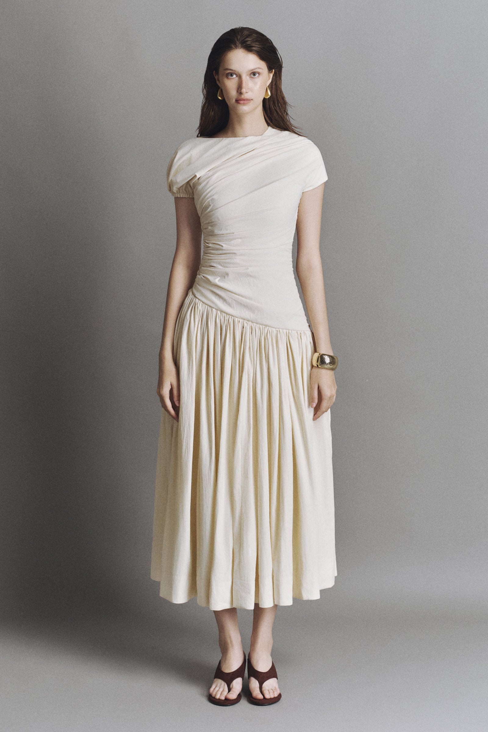 Ochre Draped Midi Dress