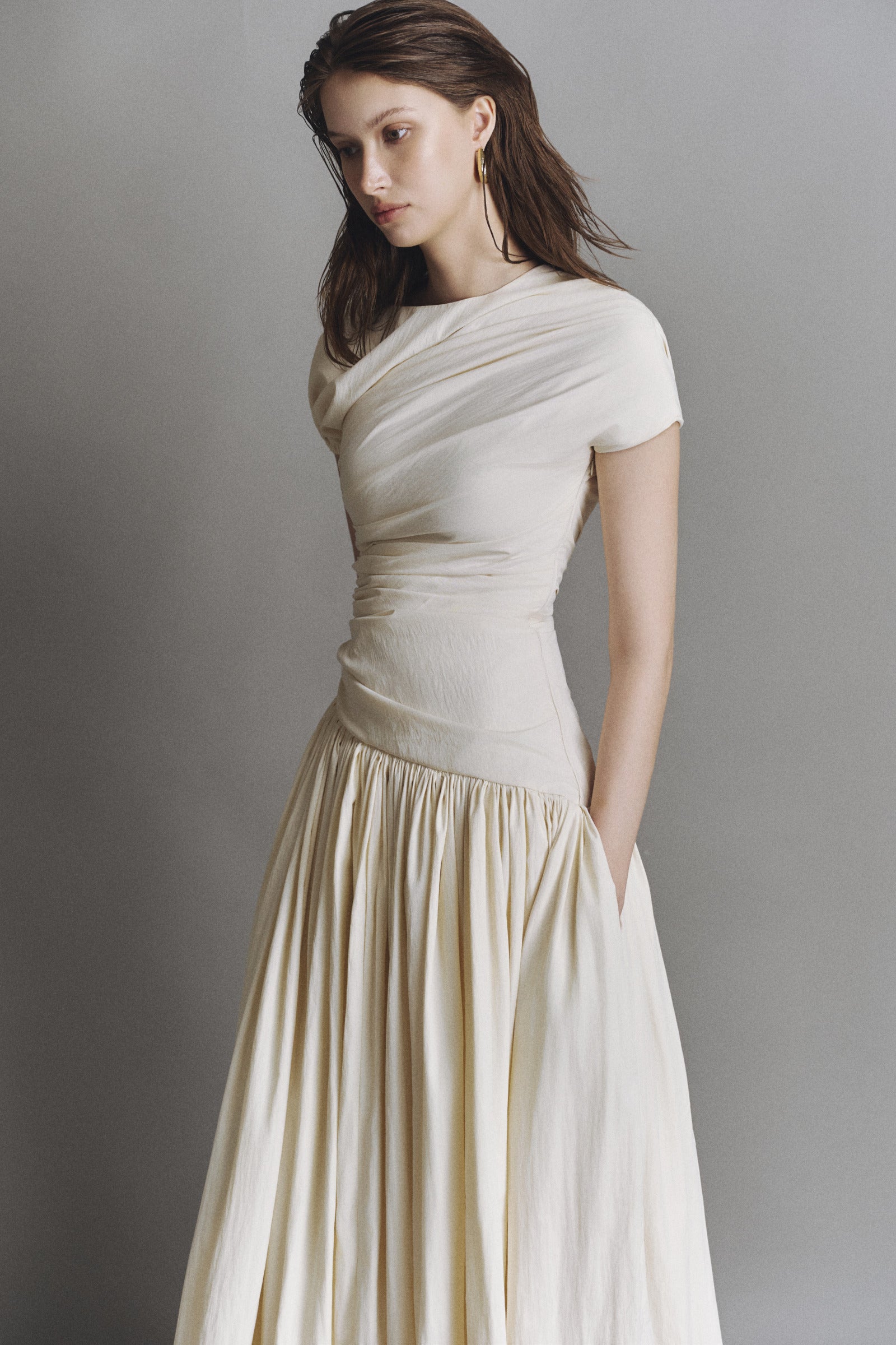 Ochre Draped Midi Dress