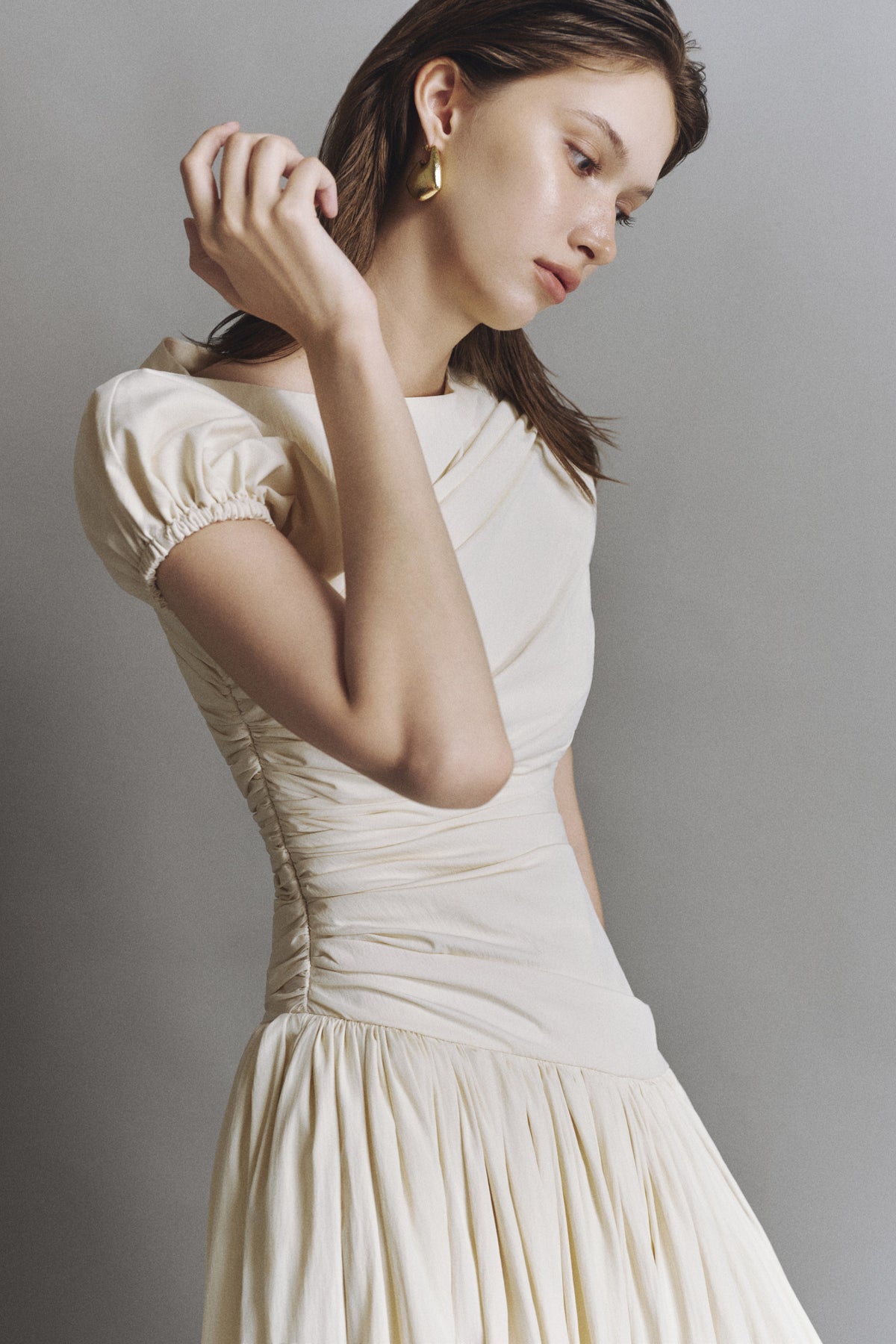 Ochre Draped Midi Dress