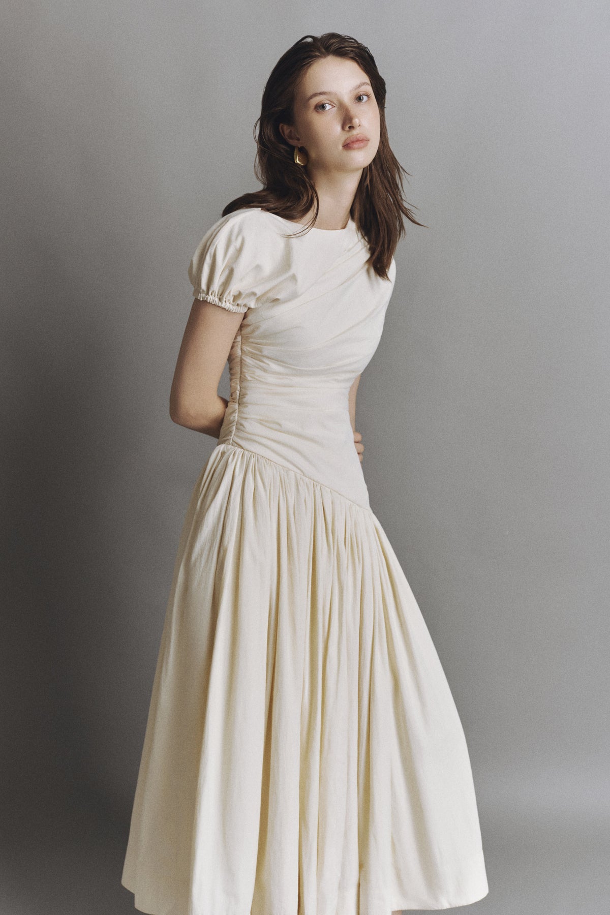 Ochre Draped Midi Dress