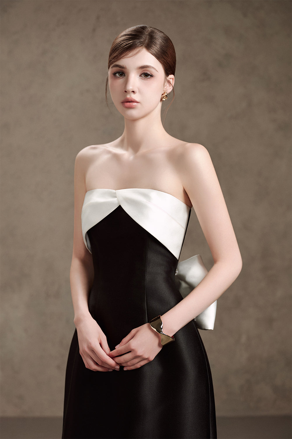 Diva A-line Bow Tie Trerena Taffeta Midi Dress