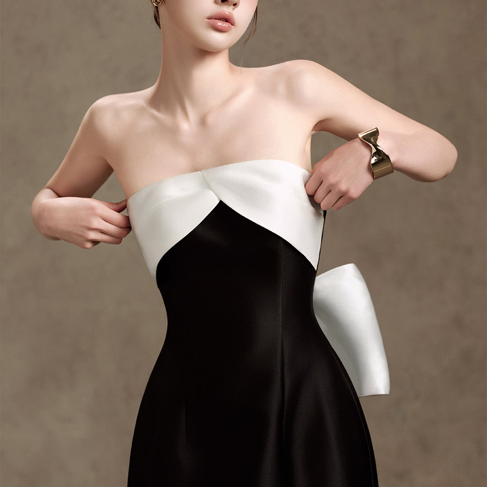 Diva A-line Bow Tie Trerena Taffeta Midi Dress