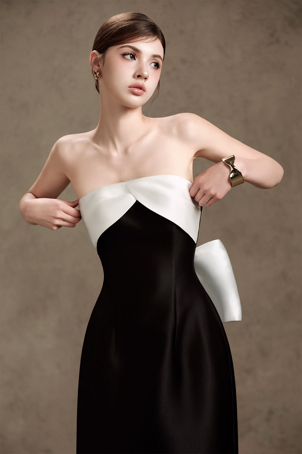 Women's Diva A-line Bow Tie Trerena Taffeta Midi Dress S/M/L/Customize Black and White MEAN BLVD Black and White / L