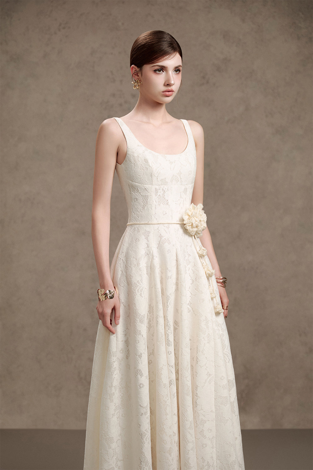 Women's Sherry A-Line Loose Strap Lace Maxi Dress S/M/L/Customize Cream White Mean Blvd Cream White / M