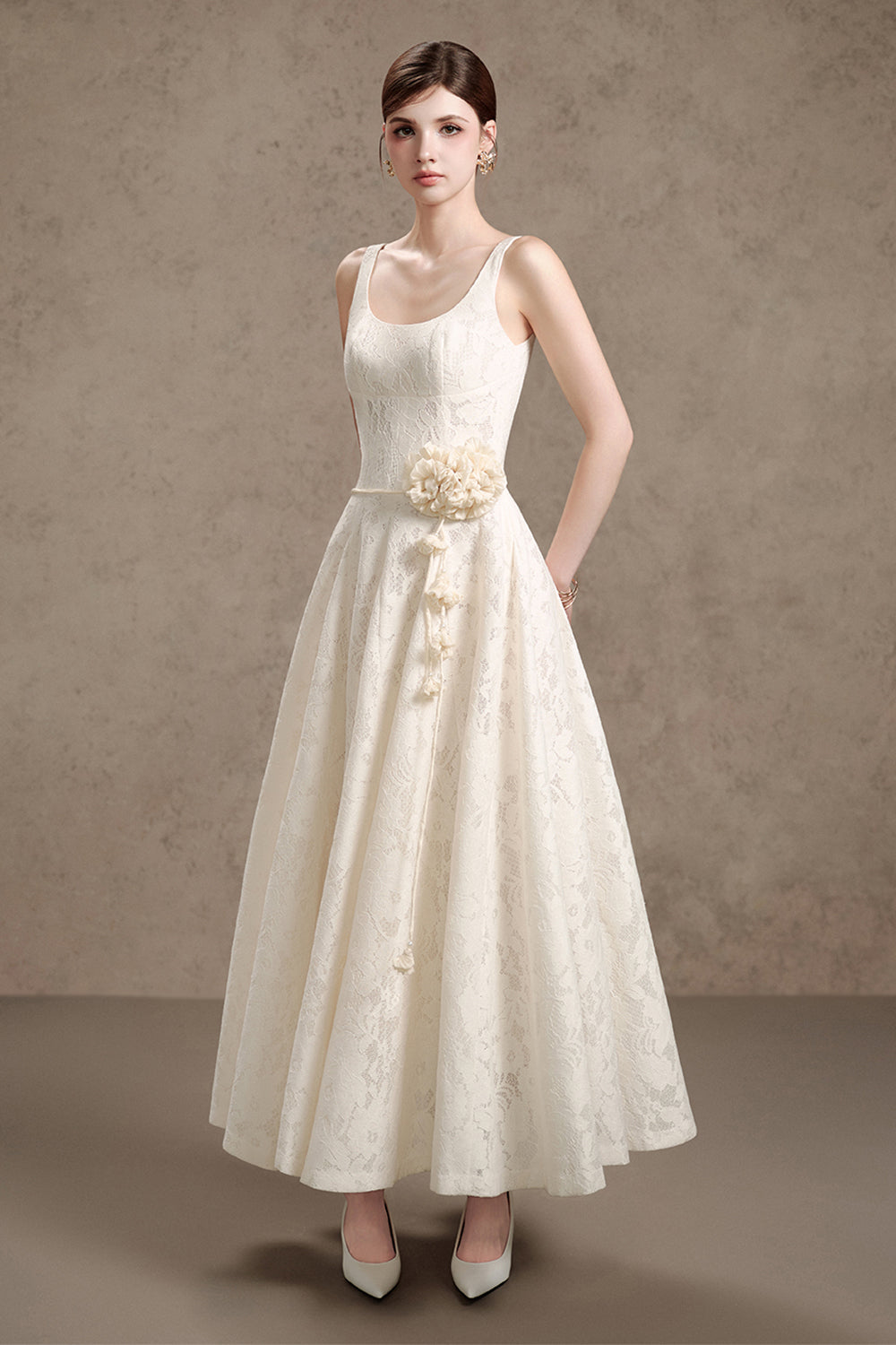 Sherry A-line Loose Strap Lace Maxi Dress