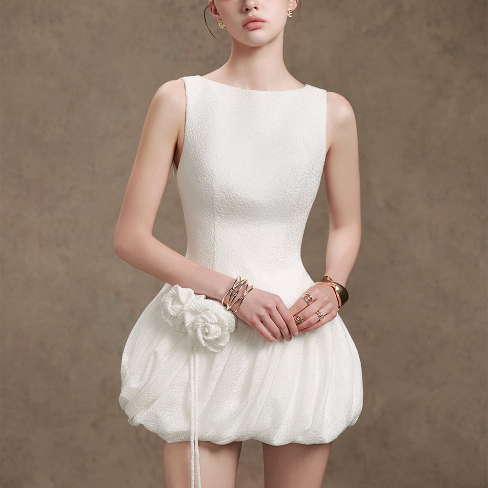 Bunny Bubble/Balloon Boat Neck Lace Mini Dress