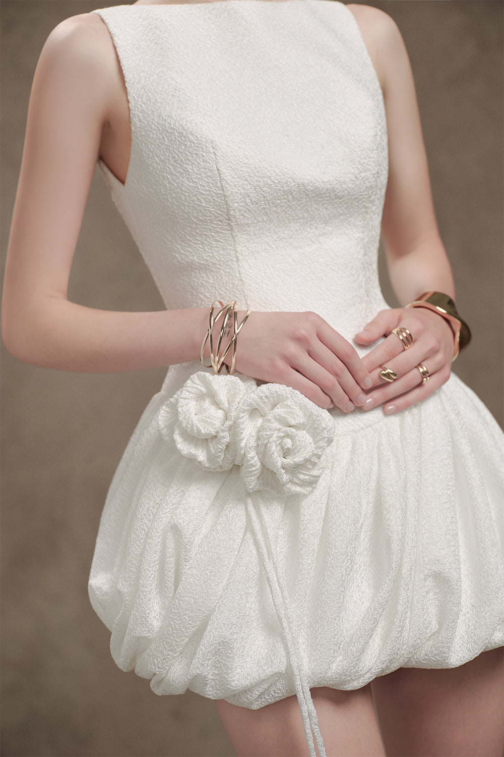 Bunny Bubble/Balloon Boat Neck Lace Mini Dress