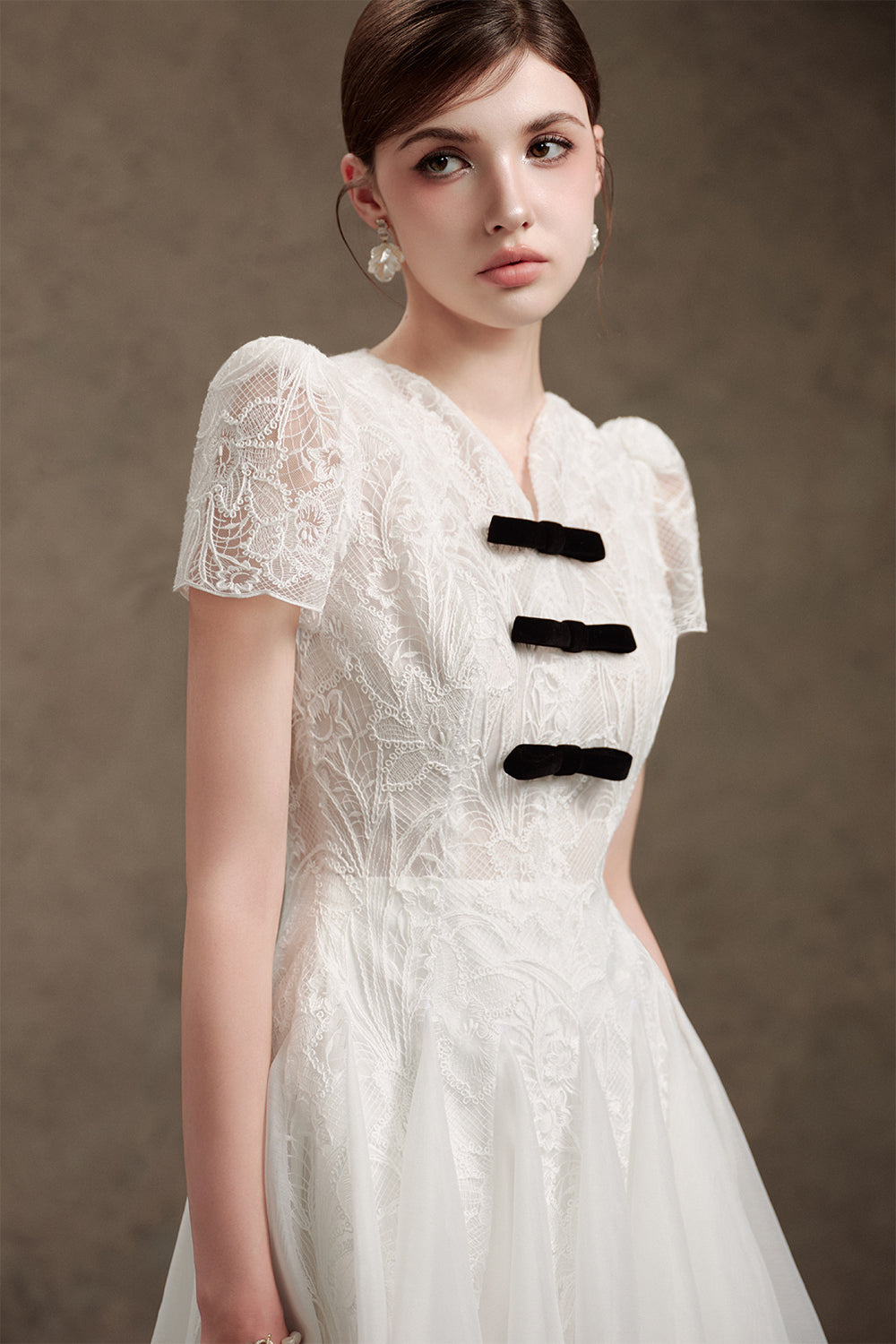 Women's Remy A-line Puffy Sleeved Lace Mini Dress S/M/L/Customize White MEAN BLVD White / L Women's Remy A-line Puffy Sleeved Lace Mini Dress S/M/L/Customize White MEAN BLVD White / L