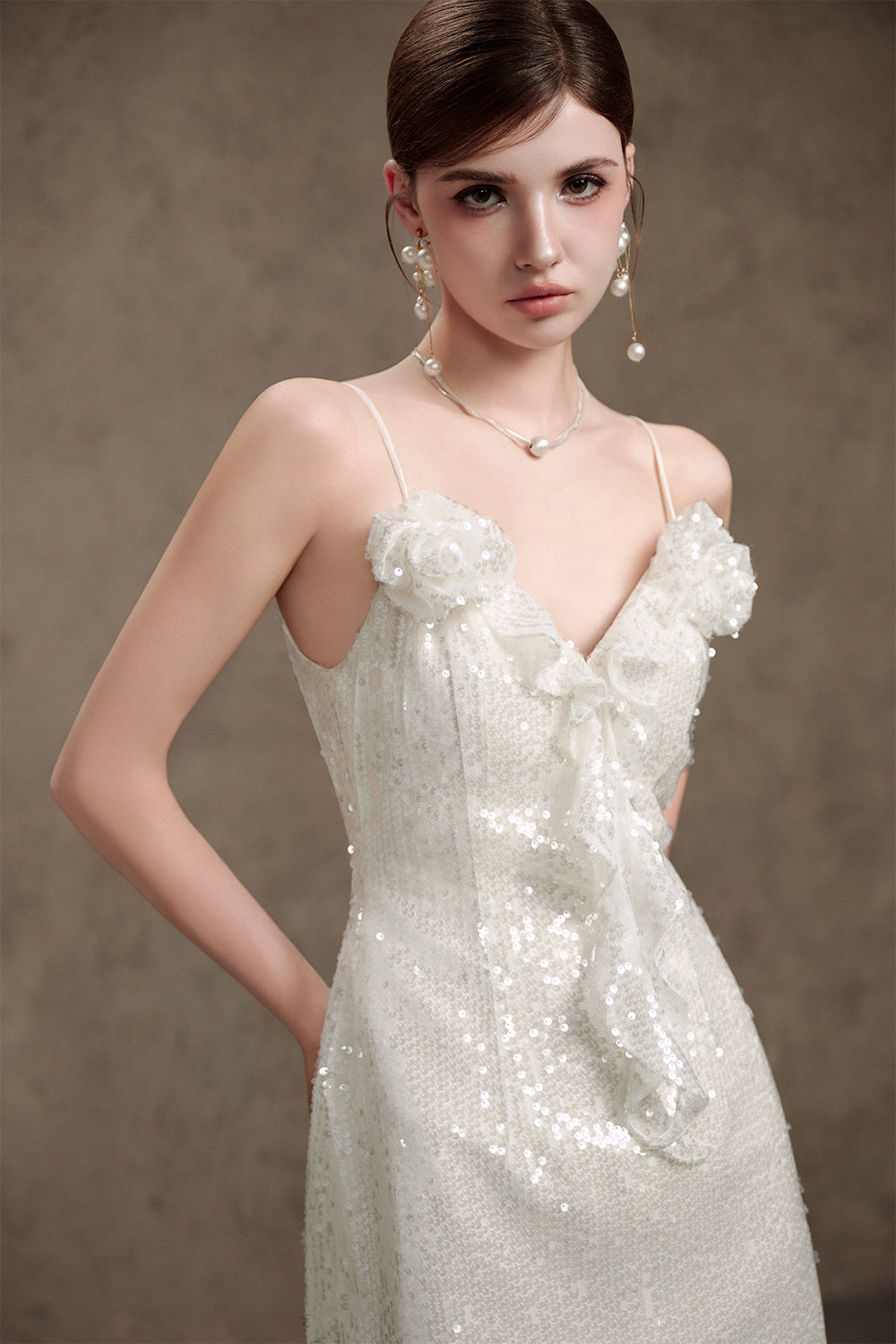 Women's Seraphine A-line Spaghetti Strap Sequin Maxi Dress S/M/L/Customize Pearl White MEAN BLVD, Pearl White / S Women's Seraphine A-line Spaghetti Strap Sequin Maxi Dress S/M/L/Customize Pearl White MEAN BLVD, Pearl White / S