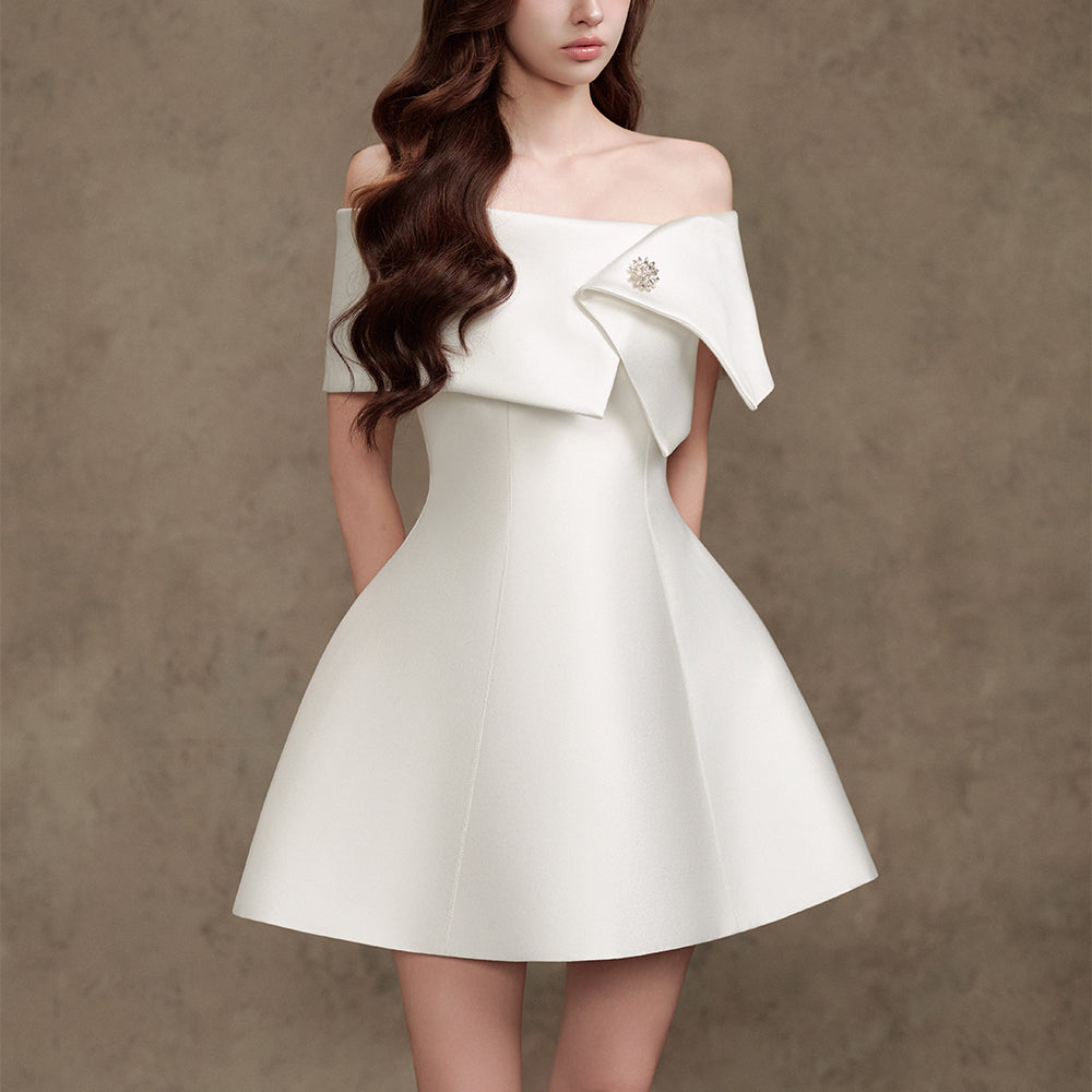 Women's Tiana A-line Off-Shoulder Trerena Taffeta Mini Dress S/M/L/Customize White MEAN BLVD White / M Women's Tiana A-line Off-Shoulder Trerena Taffeta Mini Dress S/M/L/Customize White MEAN BLVD White / M