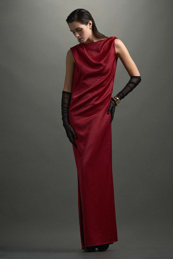 Hestia Boat Neck Draped Maxi Dress