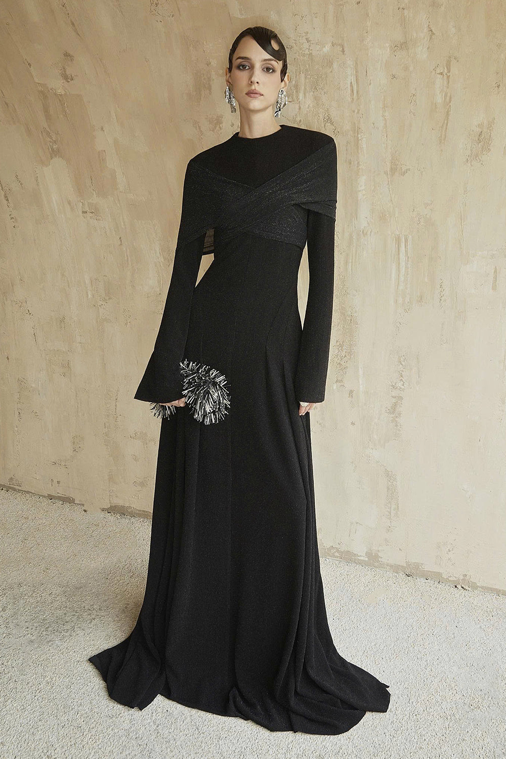 high neck draped maxi dress Graziana | Burgundy High-Neck Gathered Draped Maxi Dress