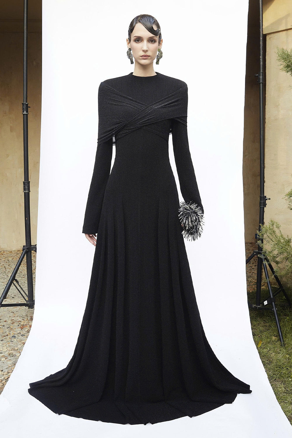high neck draped maxi dress Women's Delphi II High Neck Draped Maxi Dress S/M/L/XL/XXL/Customize Silver  & Black MEAN BLVD