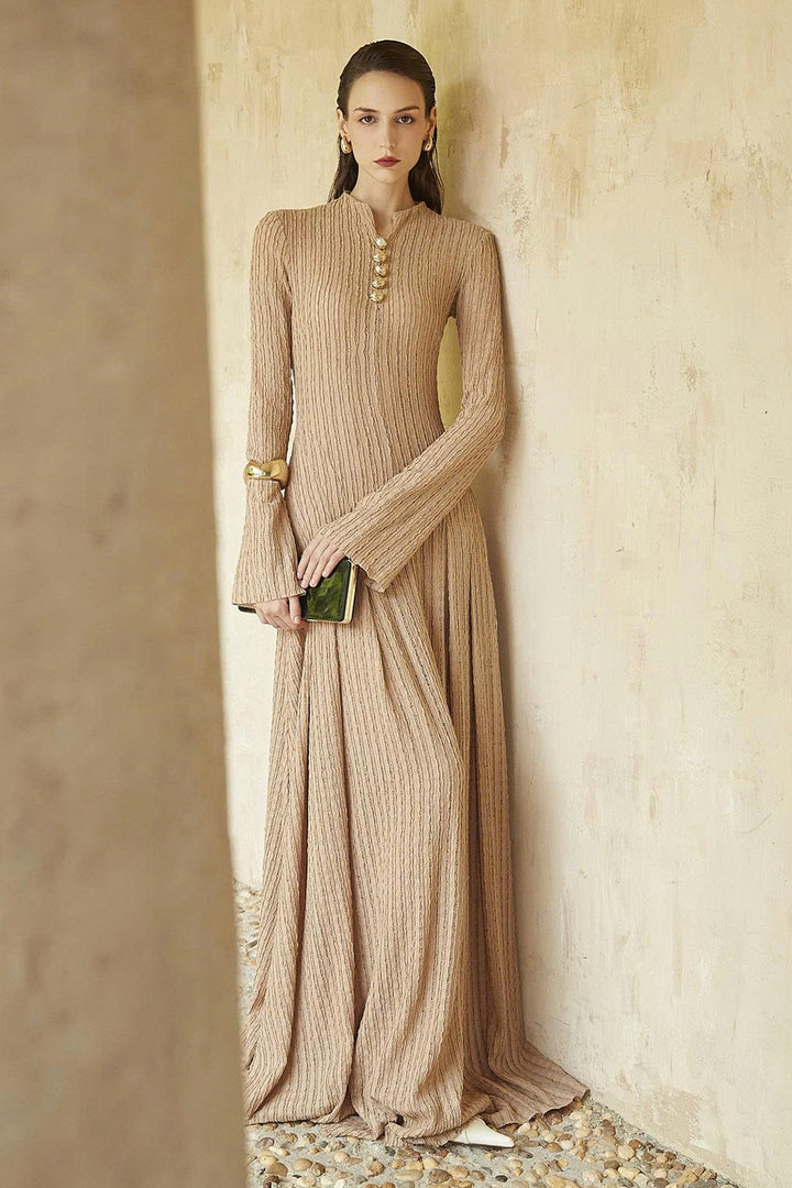 Delphi I Mock Neck Button Maxi Dress - MEAN BLVD