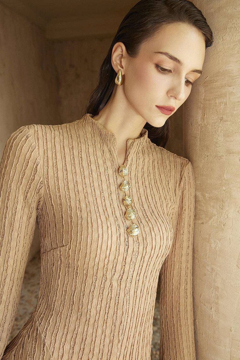 Delphi I Mock Neck Button Maxi Dress - MEAN BLVD