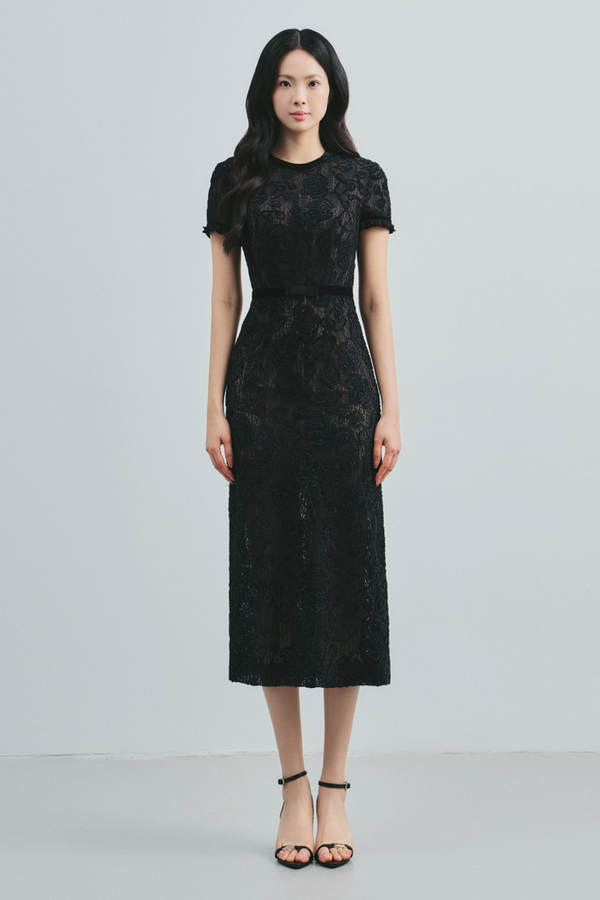 Delphia Round Neck Ribbon Midi Dress - MEAN BLVD