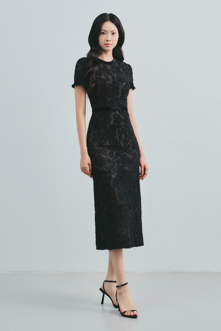 Delphia Round Neck Ribbon Midi Dress - MEAN BLVD