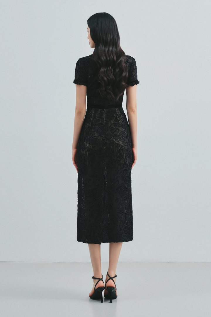 Delphia Round Neck Ribbon Midi Dress - MEAN BLVD