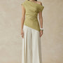 Mae Straight Side Pleated Cotton Twill Floor Length Pants