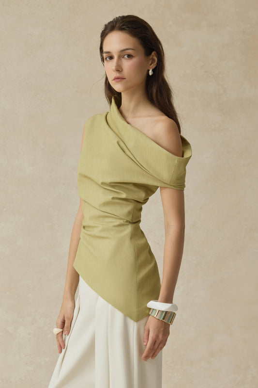 Mae Straight Side Pleated Cotton Twill Floor Length Pants