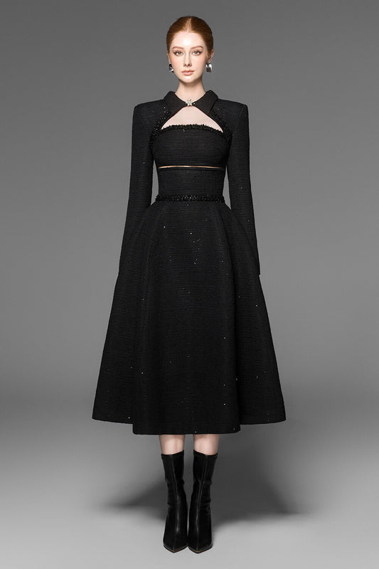 Brenna A-line Cut-Out Tweed Midi Dress