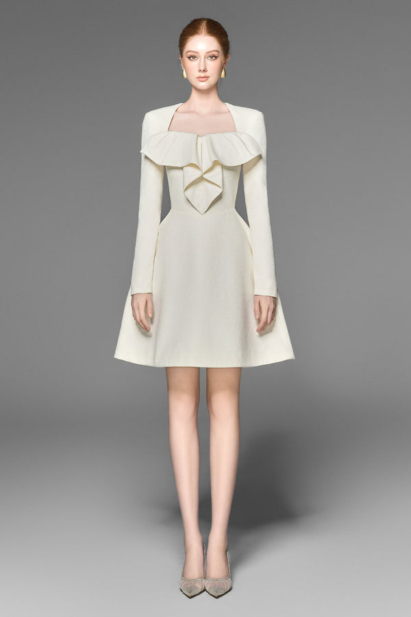 Daisy A-line Queen Anne Neck Tweed Mini Dress