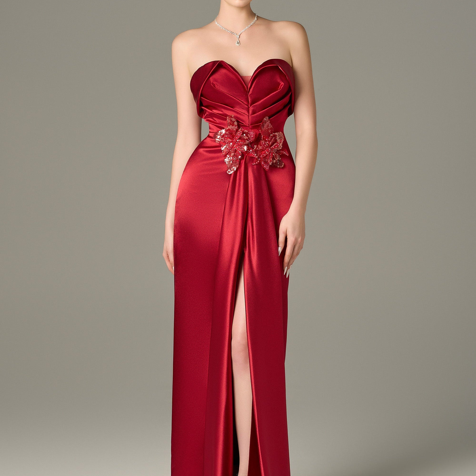 Designer Satin Silk Pleated Maxi Dress