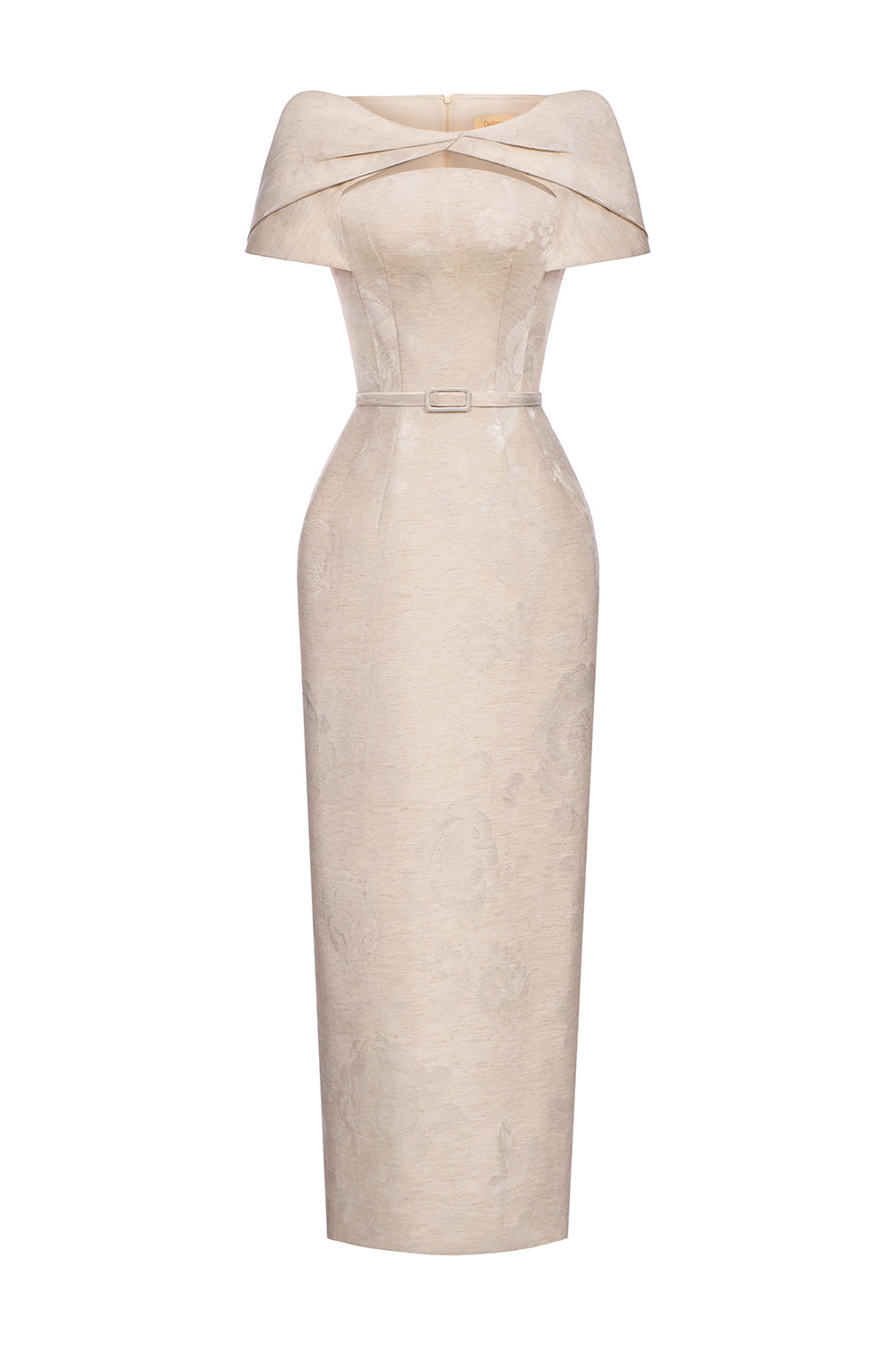 beige jacquard dress One Shoulder Organza Jacquard High Low Gown In Champagne Ivory