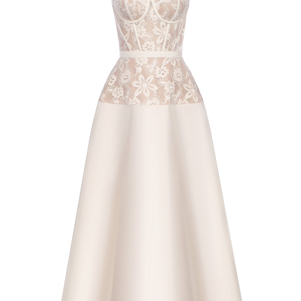 Aurora A-line Chest Cup Taffeta Midi Dress