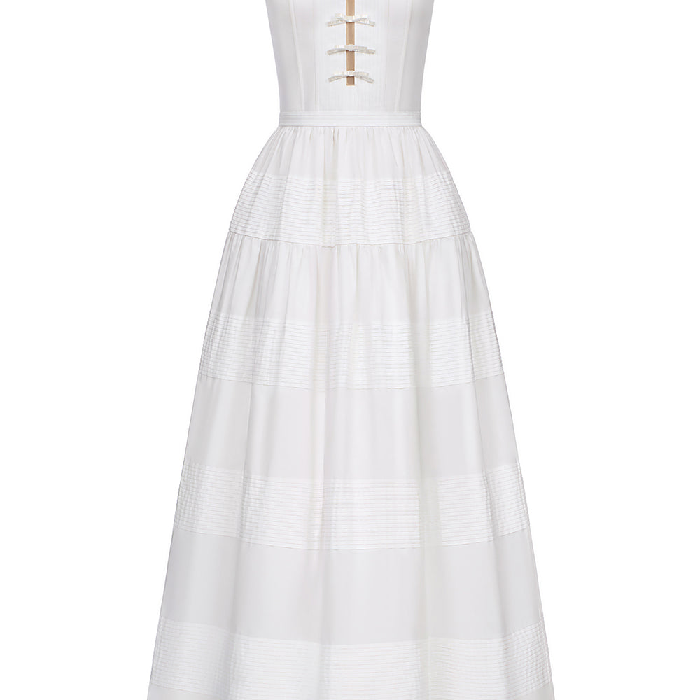 Sabina A-line Pintucks Cotton Maxi Dress
