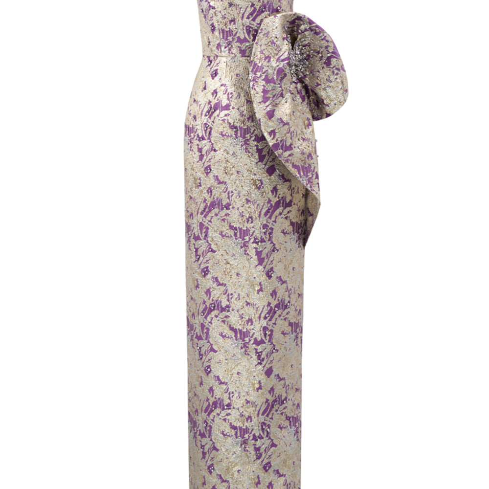 Sage Strapless Asymmetric Jacquard Floor Length Dress